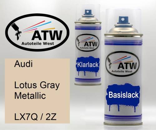 Audi, Lotus Gray Metallic, LX7Q / 2Z: 400ml Sprühdose + 400ml Klarlack - Set, von ATW Autoteile West.